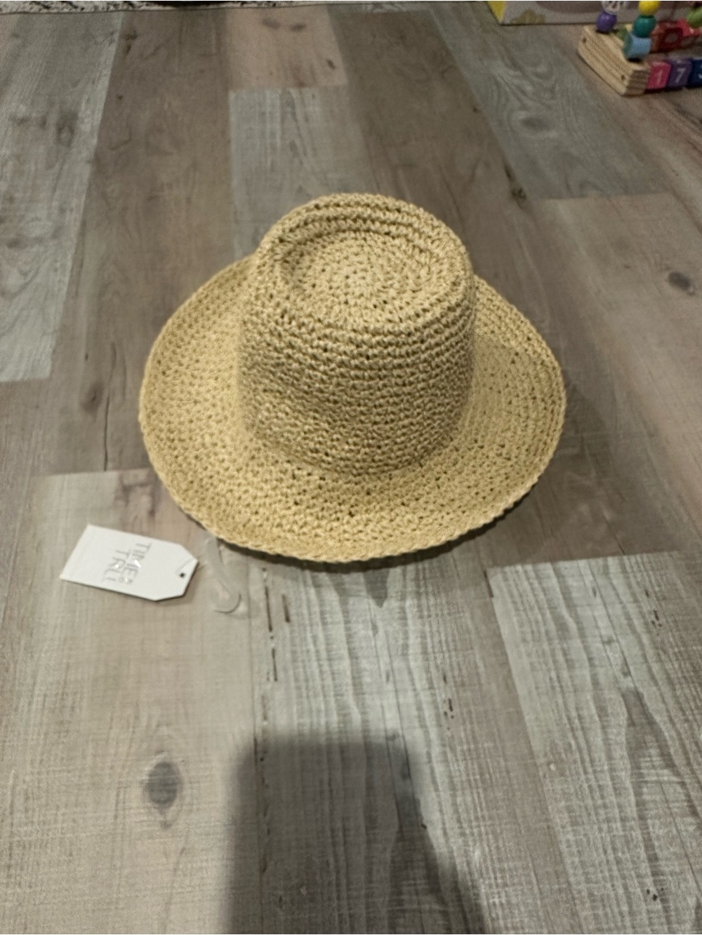 Time and Tru Kids Crochet Straw Sun Hat - Natural